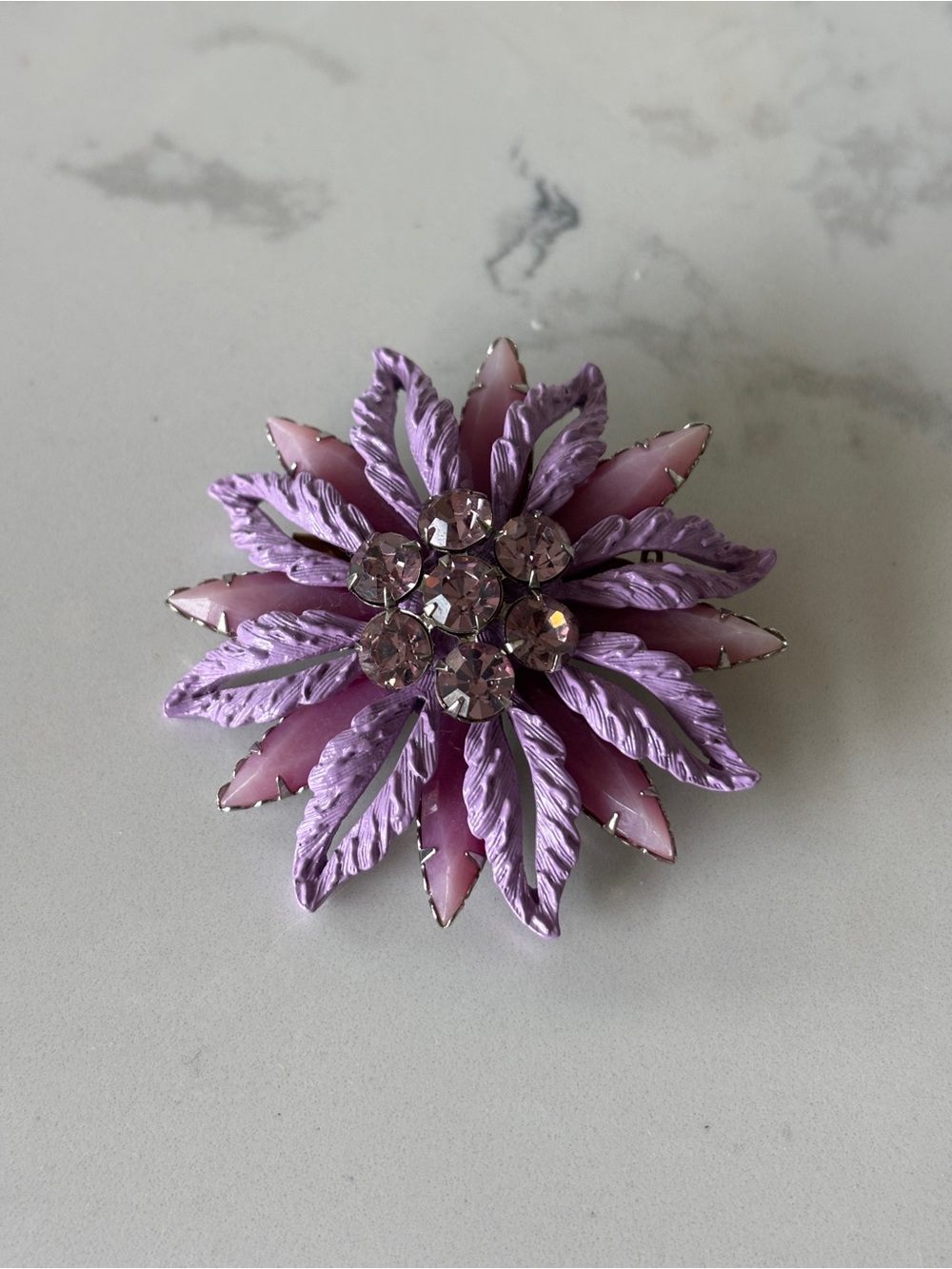 Vintage Lavender and Pink Floral Crystal Brooch